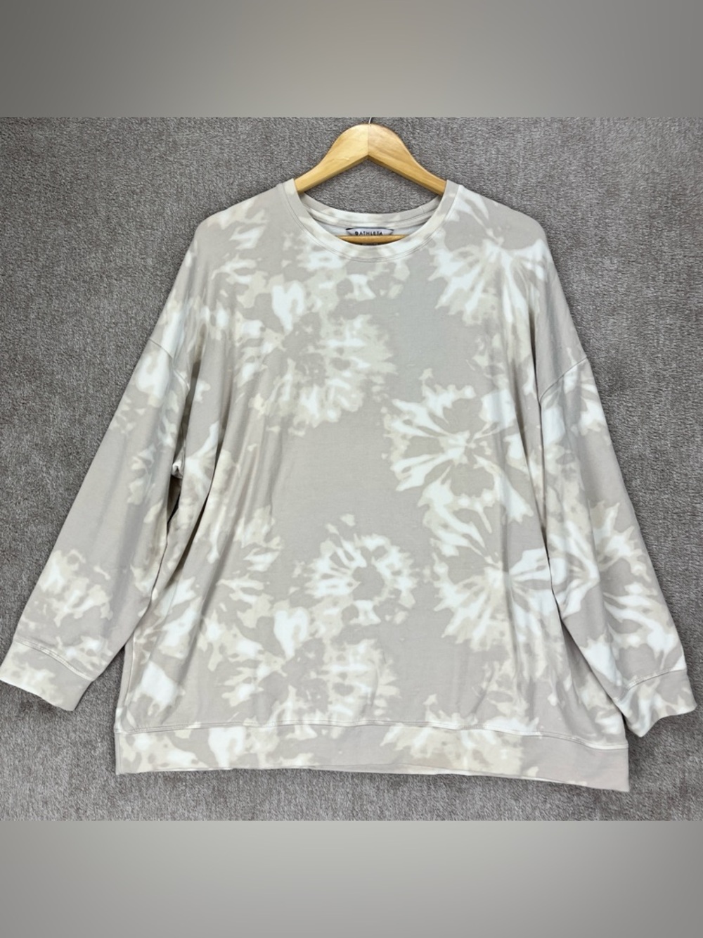 Athleta Balance Printed Pullover Sweatshirt Women 1X Taupe Tie-Dye Soft Stretch - Picture 1 of 6